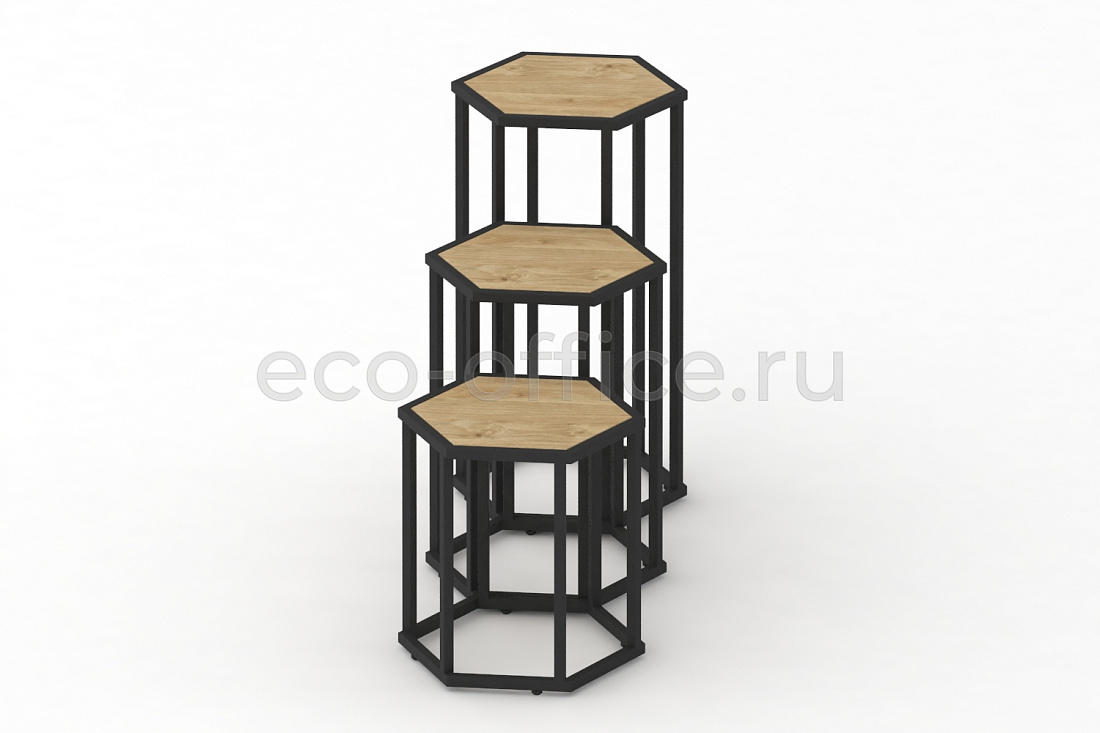 Комплект журнальных столов HEX-1 Тиквуд Светлый / Черный металл  стоимость